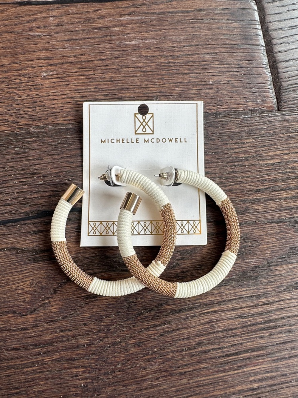 Michelle McDowell Cream and Brown Wrapped Hoop Earrings